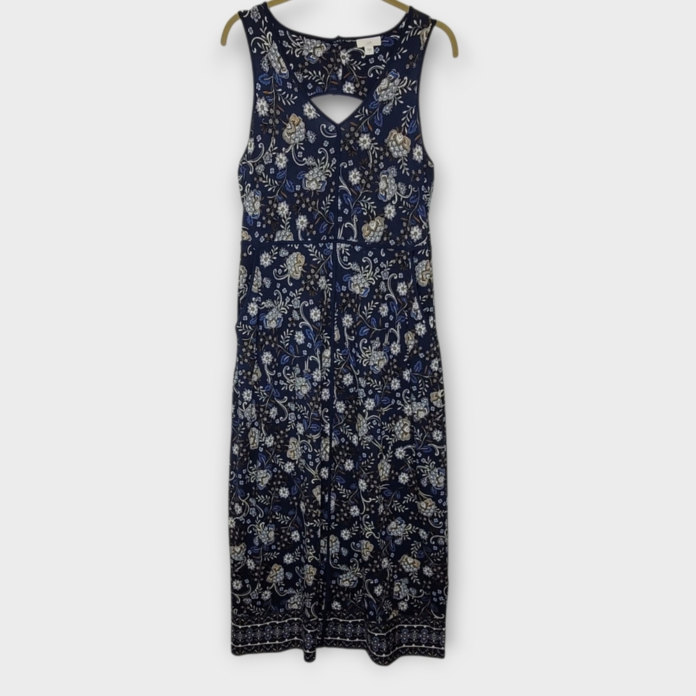 J Jill Sleeveless Maxi Dress M Navy Blue Paisley